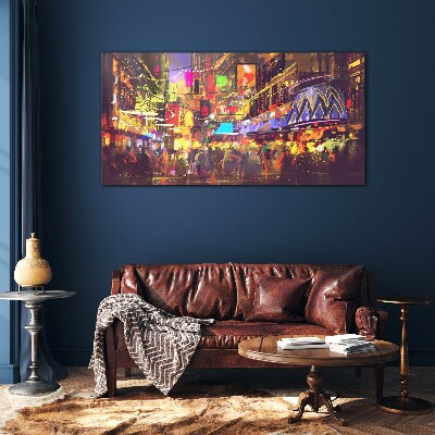 Schilderij op glas Nachtleven in de stad