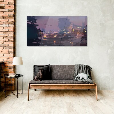 Glas foto Zonsondergang boven de haven