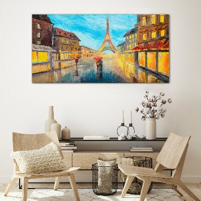 Schilderij op glas Parijse straat in de regen