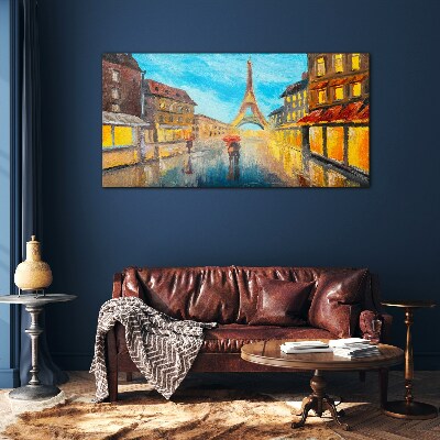 Schilderij op glas Parijse straat in de regen