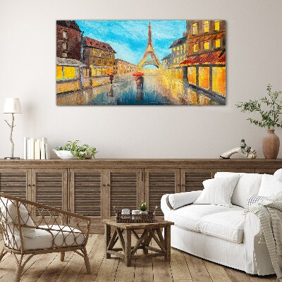 Schilderij op glas Parijse straat in de regen