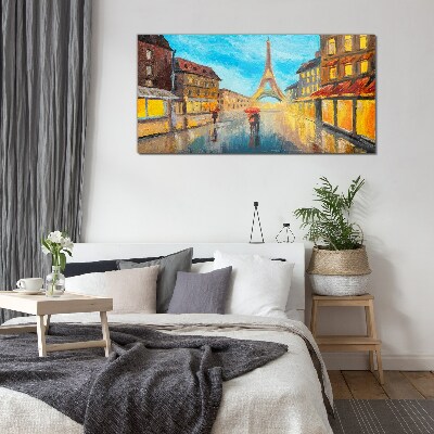 Schilderij op glas Parijse straat in de regen