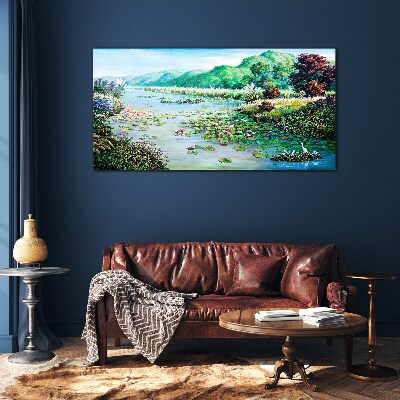 Schilderij op glas Landschap met waterlelies