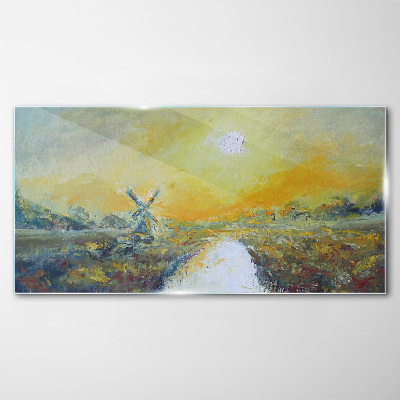 Schilderij op glas Gouden velden onder een zonnige hemel