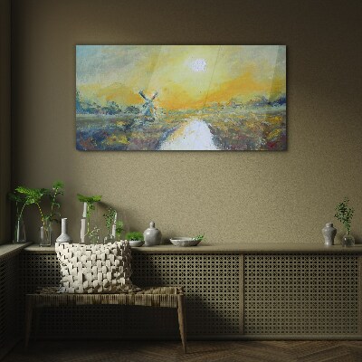 Schilderij op glas Gouden velden onder een zonnige hemel