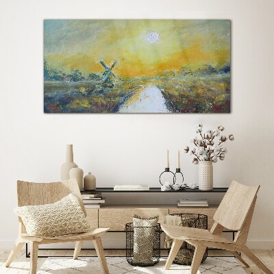 Schilderij op glas Gouden velden onder een zonnige hemel