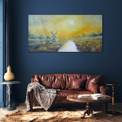 Schilderij op glas Gouden velden onder een zonnige hemel