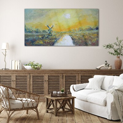 Schilderij op glas Gouden velden onder een zonnige hemel