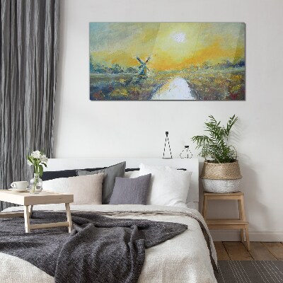 Schilderij op glas Gouden velden onder een zonnige hemel