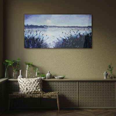 Foto op glas Een rustige ochtend aan het meer