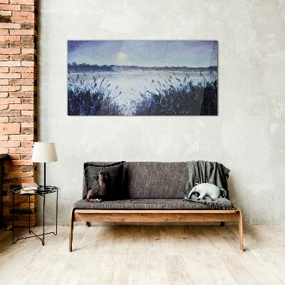 Foto op glas Een rustige ochtend aan het meer