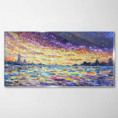 Foto op glas Zonsondergang over het water