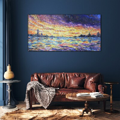 Foto op glas Zonsondergang over het water