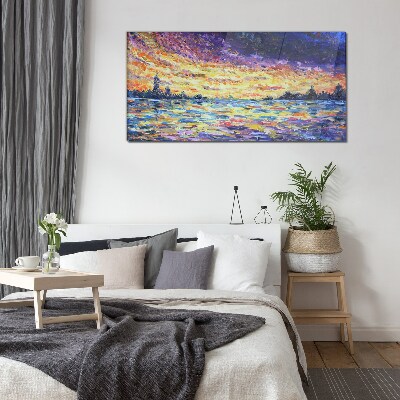 Foto op glas Zonsondergang over het water