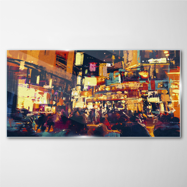 Foto op glas De drukte van het stadsleven 's nachts