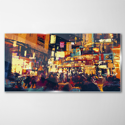 Foto op glas De drukte van het stadsleven 's nachts