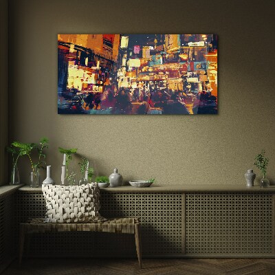 Foto op glas De drukte van het stadsleven 's nachts