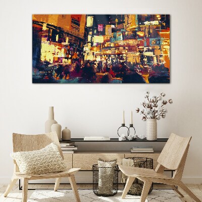 Foto op glas De drukte van het stadsleven 's nachts