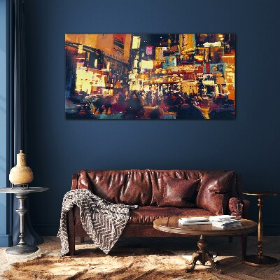 Foto op glas De drukte van het stadsleven 's nachts
