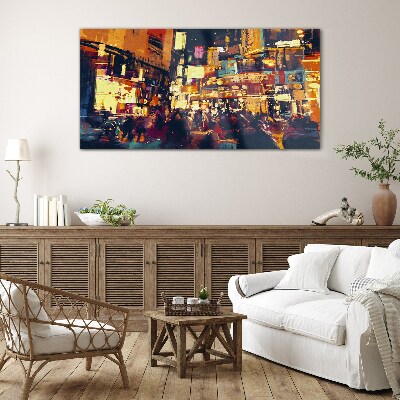 Foto op glas De drukte van het stadsleven 's nachts