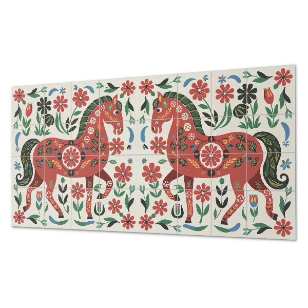 Pvc wandpaneel Paardenpatroon in bloemen