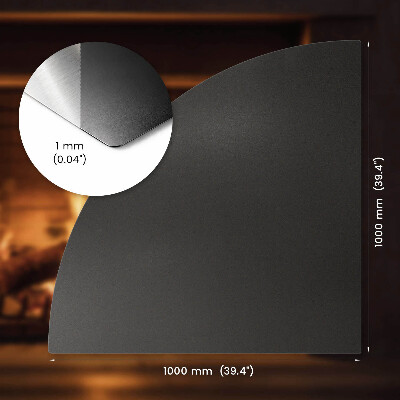 Plaat voor onder houtkachel, kwart rond in zwarte uitvoering