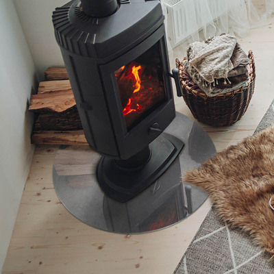 Onderplaat kachel ronde Betontextuur met effect