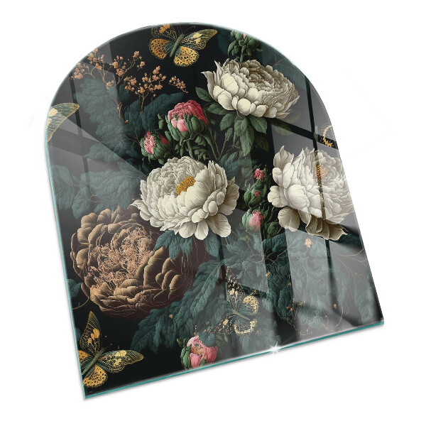 Onderplaat kachel halfovale Bloemen- en vlinderpatroon