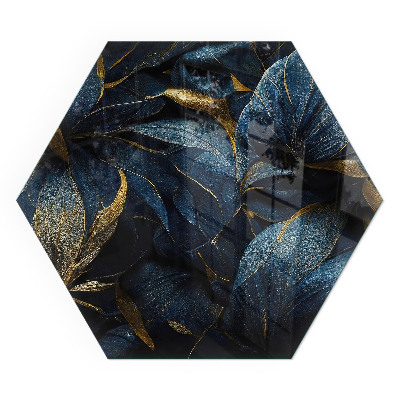 Zeshoekig vloerplaat voor houtkachel Chique bladeren in een patroon