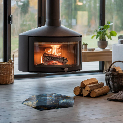 Zeshoekig vloerplaat voor houtkachel Chique bladeren in een patroon