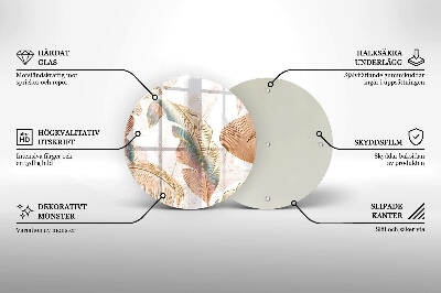 Glasplaat voor grafkaars Boho veren en bladeren