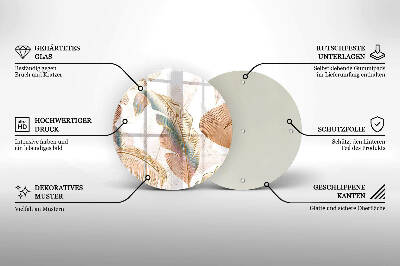 Glasplaat voor grafkaars Boho veren en bladeren