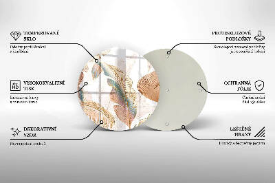 Glasplaat voor grafkaars Boho veren en bladeren