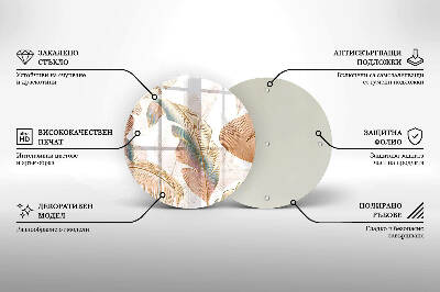Glasplaat voor grafkaars Boho veren en bladeren