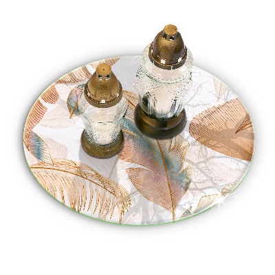 Glasplaat voor grafkaars Boho veren en bladeren