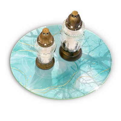 Glasplaat voor grafkaars Blauw en goud abstractie