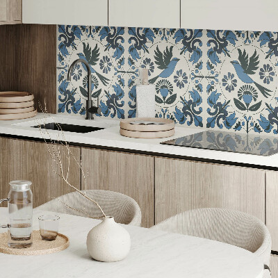 Wandpaneel pvc Vogelmotief tussen kleurrijke bloemen