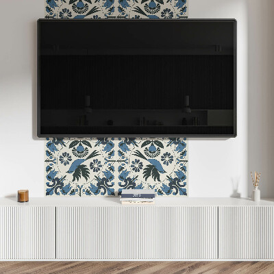 Wandpaneel pvc Vogelmotief tussen kleurrijke bloemen