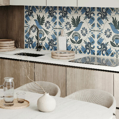 Wandpaneel pvc Vogelmotief tussen kleurrijke bloemen