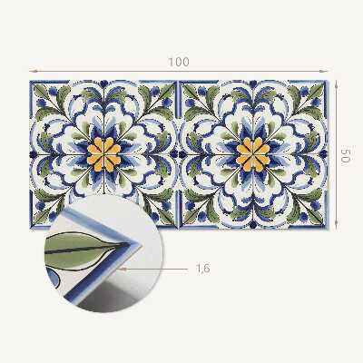 Zelfklevend wandpaneel Bloemmotief in keramische stijl