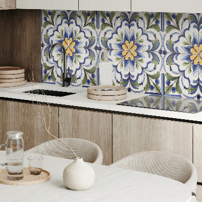 Zelfklevend wandpaneel Bloemmotief in keramische stijl