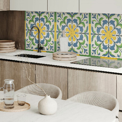 Vinyl wandpaneel Bloemenpatroon met groene bladeren