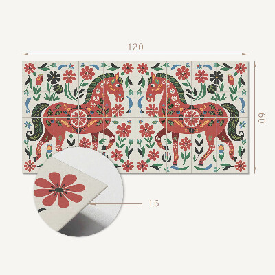 Vinyl wandpaneel Bloemmotief met een paard