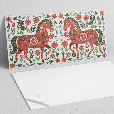 Vinyl wandpaneel Bloemmotief met een paard