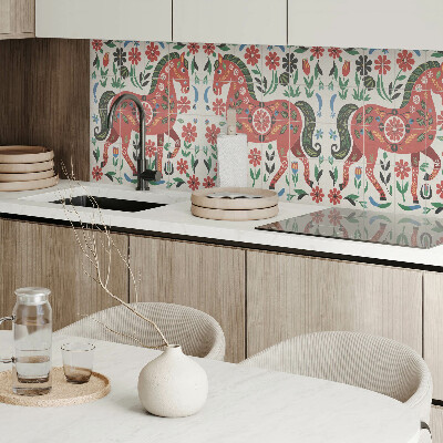 Vinyl wandpaneel Bloemmotief met een paard