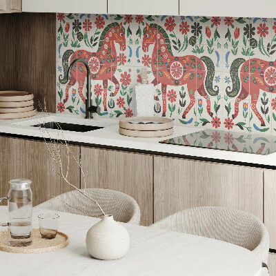 Vinyl wandpaneel Bloemmotief met een paard