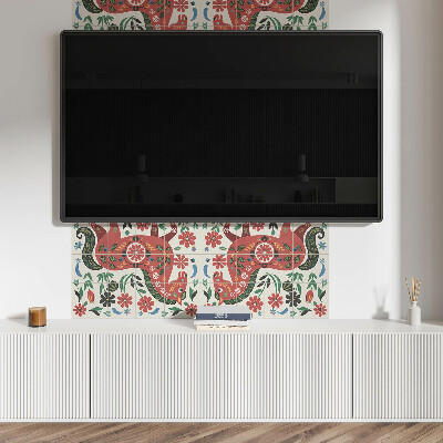 Vinyl wandpaneel Bloemmotief met een paard