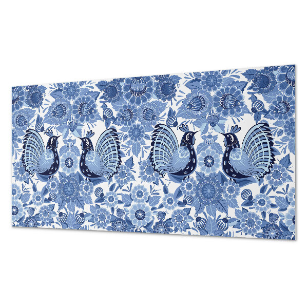 Vinyl wandpaneel Vogels en bloemenmotief