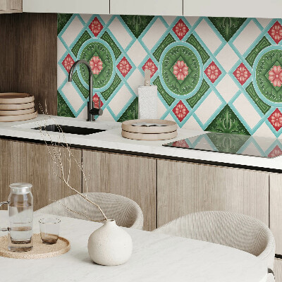 Vinyl wandpaneel Bloemmotief in een ruitarrangement