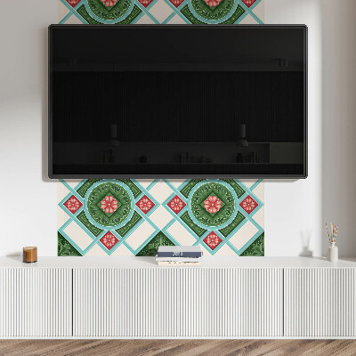 Vinyl wandpaneel Bloemmotief in een ruitarrangement